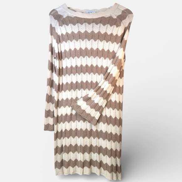 ANNA KAY Sweaters - Anna Kay. Crochet Striped Brown Tan and Cream Women Sweater Dress Small